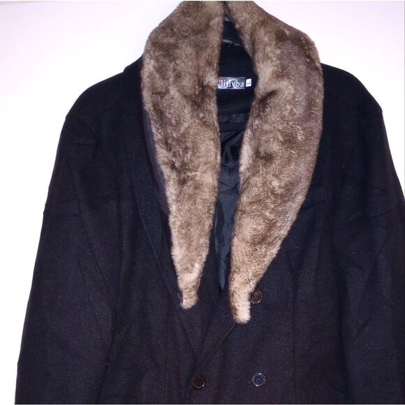 🆕🧥Faux Fur Collar Peacoat - Black, Sz L - Picture 2 of 6